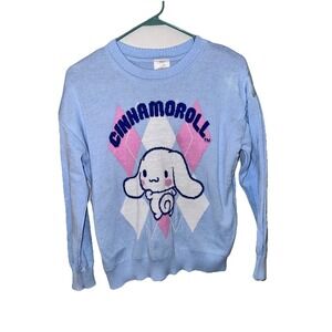 Sanrio Sweater Womens‎ MEDIUM Blue Cinnamoroll Argyle Pullover Casual Cute